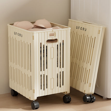 Large Folding Laundry Basket With Wheels Portable Clothes Storage Bin Organizer