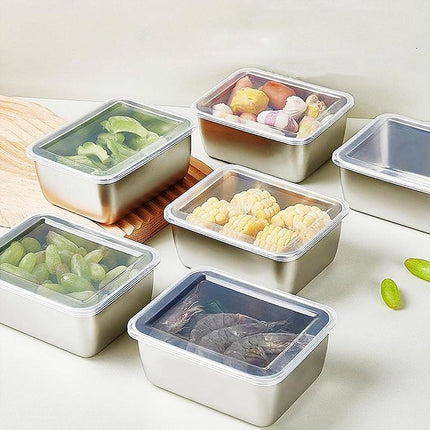 6pcs Stainless Steel Food Storage Box Refrigerator Crisper Rectangle Container