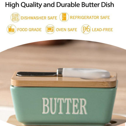 Butter Box with Knife Rectangular Cheese Container with Wooden Lid for Kitchen