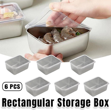 6pcs Stainless Steel Food Storage Box Refrigerator Crisper Rectangle Container