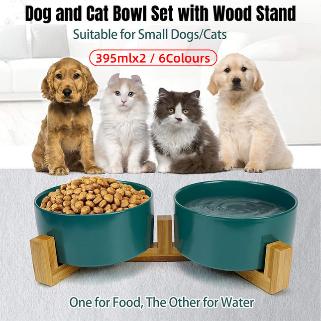 Ceramic Pet Bowl Double Cat Food Bowl Dog Water Bowl Feeding Drinking Bowl Set