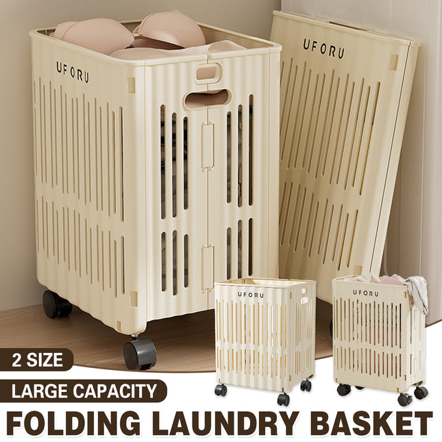 Large Folding Laundry Basket With Wheels Portable Clothes Storage Bin Organizer