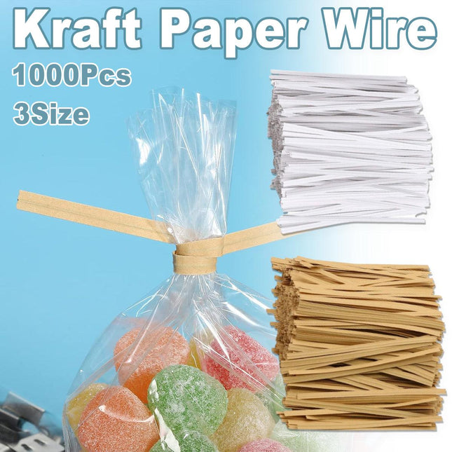 1000pcs Paper Tie Tape Wire 8/10/15cm for Baking Packing Bag Sealing Supplies