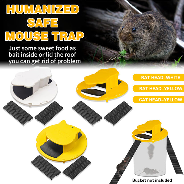 Flip Lid Bucket Rat Trap with Ramp Auto Reset Reusable Mouse Catcher No Bucket