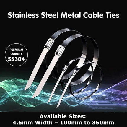 200x Stainless Steel Cable Ties 4.6mm SS304 Locking Zip Straps 100 to 350mm