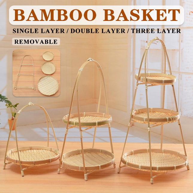 Bamboo Woven Handbasket Round Handle for Snacks Fruits Home Storage Decor