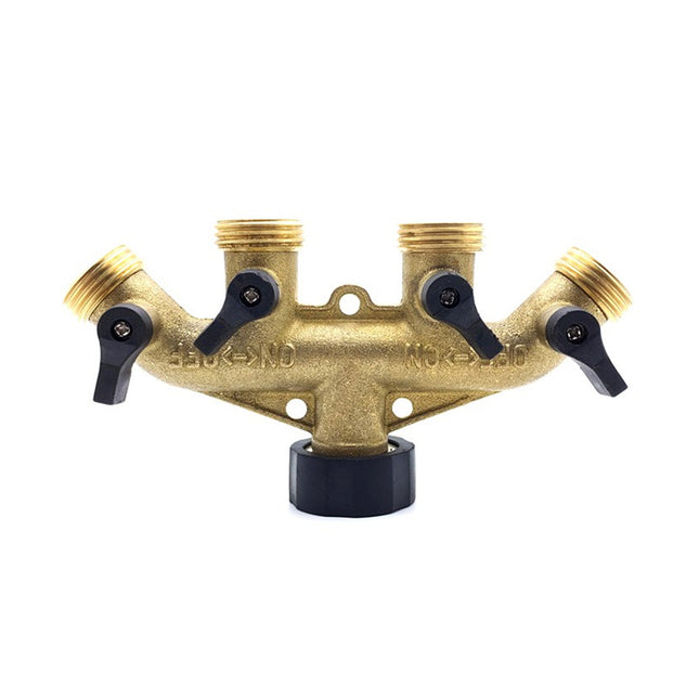 4Way Solid Brass Hose Splitter Quick Connector Shut Off Valves 3-4 Tap Outlet