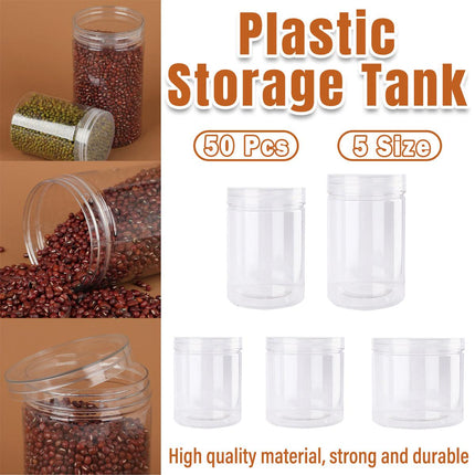 Wide Mouth Plastic Food Bottles 50pcs Transparent Sealed Storage Tanks Container
