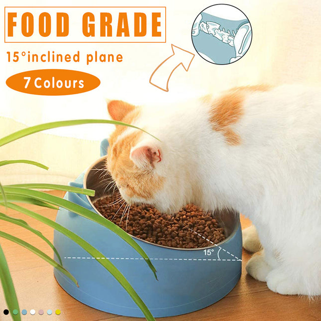 Pet Dog Cat Food Bowl Raised No Slip Stainless Steel Tilted Water Food Feeder