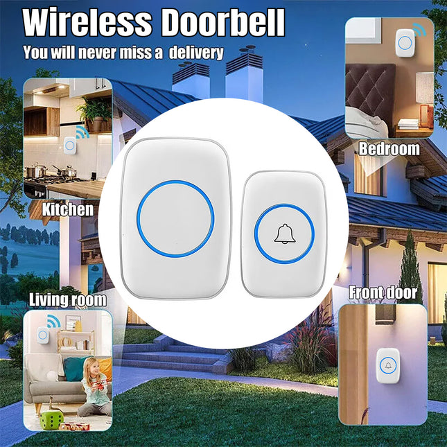 Wireless Doorbell Kit Home Call Button Remote Control White Waterproof Chime