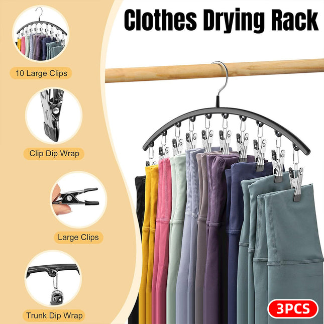 3PCS Sock Drying Rack Multi Clip Hanger Folding Clothes Line Laundry Holder Home