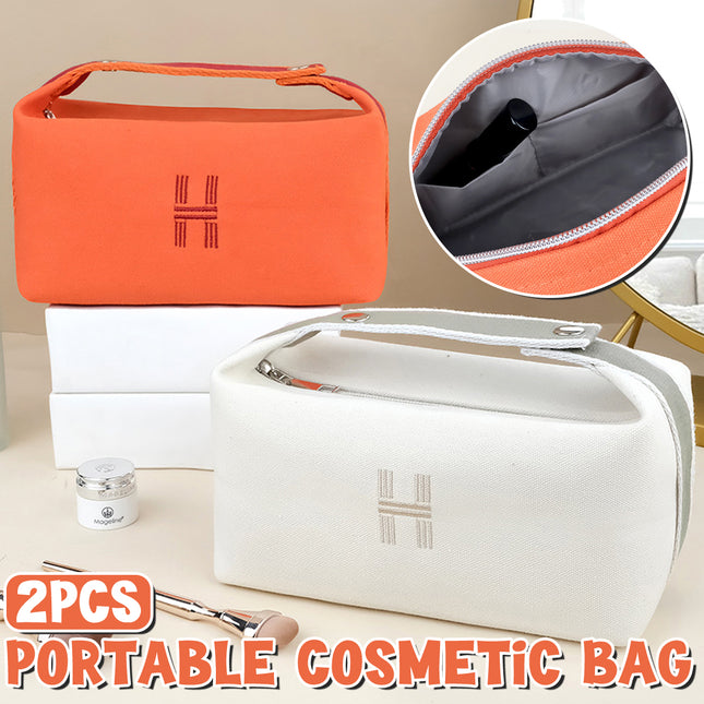 2PCS Portable Canvas Cosmetic Bag Wash Bag Travel Organizer Handbags Women Girl