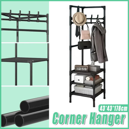 Corner Coat Clothes Stand Rack Hat Shoes Racks Thicken Hanger Shelf Organizer
