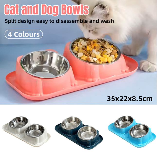 Cat Dog Food Bowl Double Slanted Mouth Feeding Water Dish Raised Pet Bowl Stand