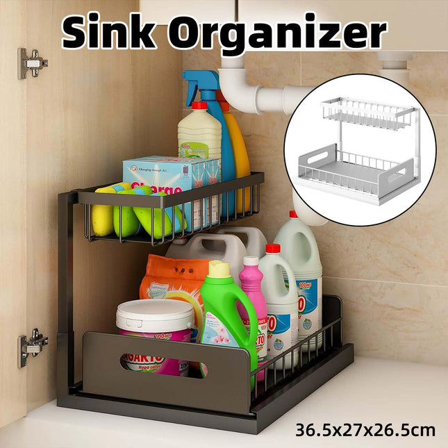 Under Sink Storage Rack Kitchen Cabinet Organizer Adjustable Shelving Unit Home