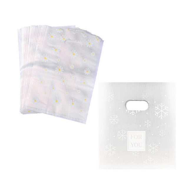 100Pcs Clear Daisy Cookie Bags with Handle - Party Candy Packaging - Aimall