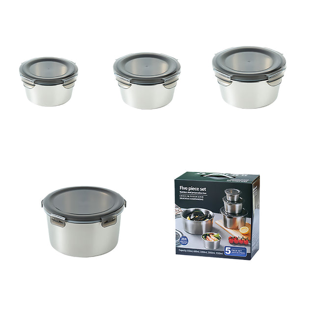 Stainless Steel Box Set 4pcs Sealed Lunch Food Container Refrigerator Use