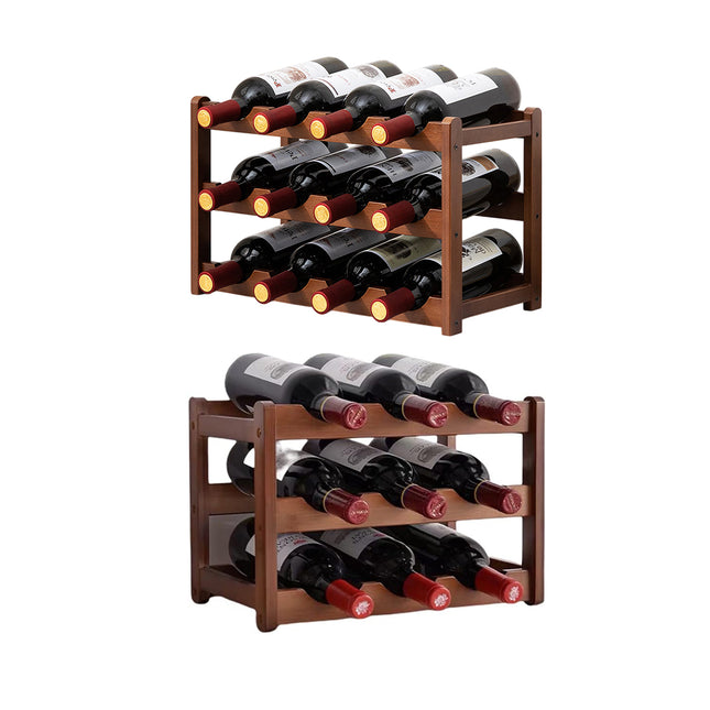 Bamboo Wooden Wine Rack 9 or 12 Bottle Organizer Storage Display Stand Home Decor