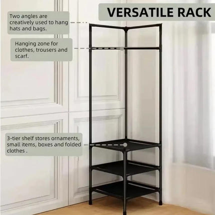 Corner Coat Clothes Stand Rack Hat Shoes Racks Thicken Hanger Shelf Organizer