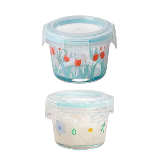 2pcs Glass Food Lunch Box Portable Fresh Seal Storage Container for Meal