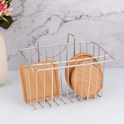 Stainless Steel Kitchen Sponge Holder Soap Brush Sink Caddy Drainer Rack Storage