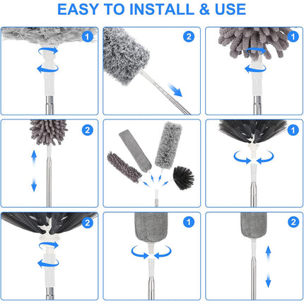Extendable Feather Long Duster Telescopic Microfiber Dust Handle Home Cleaner
