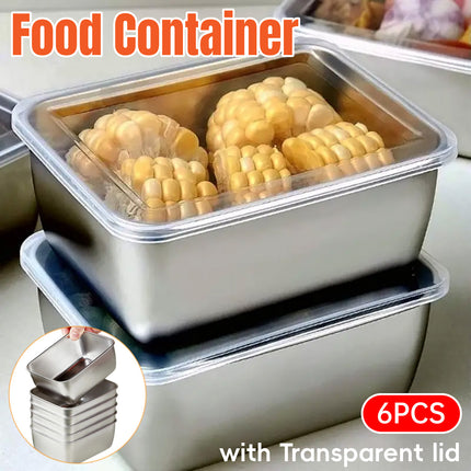 6PCS Stainless Steel Fresh-keeping Box with Sealed Lid Food Fruit Box Container