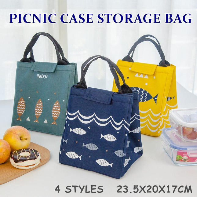 Portable Insulated Lunch Box Carry Tote Picnic Case Storage Bag 23.5x20x17cm