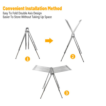 Folding Clothes Drying Rack Indoor Floor Standing Hanger Laundry Pole Airer Home