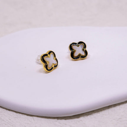 Four-leaf Clover Black Dropping Lace Shell Earrings Atmospheric Simple Light Luxury Fashion Earrings