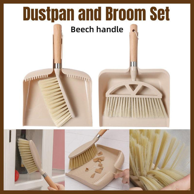 Wooden Handle Mini Brush and Dustpan Set for Desktop Cleanup Small Sweeper Set