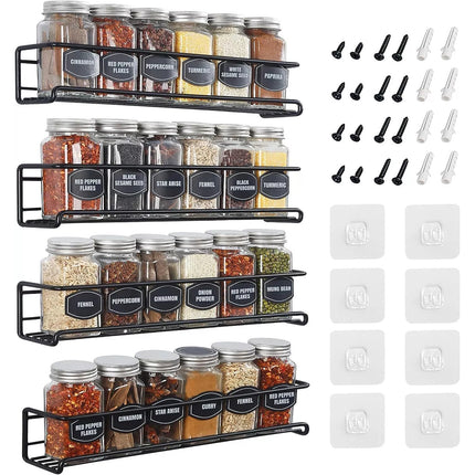 Kitchen Spice Rack Wall Mounted Inside Cupboard Adhesive Spice Organiser 2/4pcs