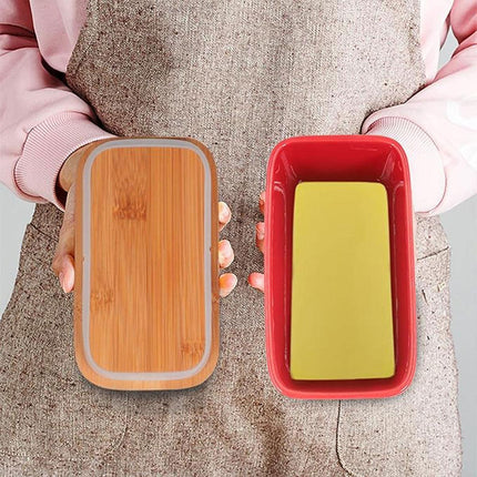 Butter Box with Knife Rectangular Cheese Container with Wooden Lid for Kitchen
