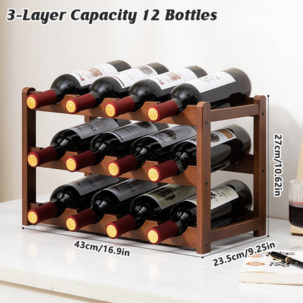 Bamboo Wooden Wine Rack 9 or 12 Bottle Organizer Storage Display Stand Home Decor
