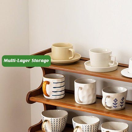 Bamboo Cup Storage Rack for Mugs Glasses Dust-Proof Space-Saving