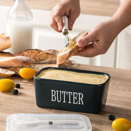 Butter Box with Knife Rectangular Cheese Container with Wooden Lid for Kitchen