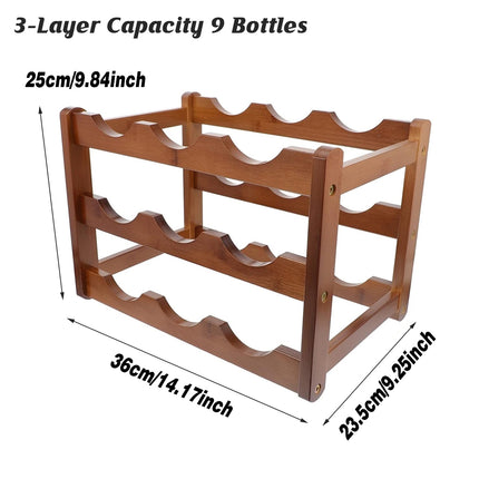 Bamboo Wooden Wine Rack 9 or 12 Bottle Organizer Storage Display Stand Home Decor