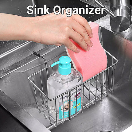 Stainless Steel Kitchen Sponge Holder Soap Brush Sink Caddy Drainer Rack Storage