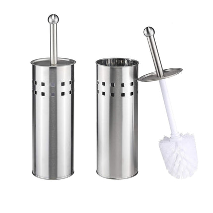 2PCS Toilet Brush Set Stainless Steel Long Handle Soft Bristles Bathroom Cleaner