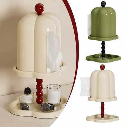 Double Shelf Paper Towel Box Dustproof Lid Vintage Tissue Holder for Kitchen