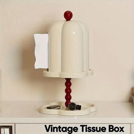 Double Shelf Paper Towel Box Dustproof Lid Vintage Tissue Holder for Kitchen