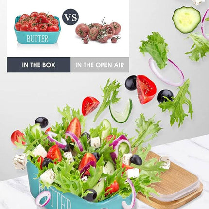 Butter Box with Knife Rectangular Cheese Container with Wooden Lid for Kitchen