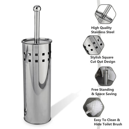 2PCS Toilet Brush Set Stainless Steel Long Handle Soft Bristles Bathroom Cleaner