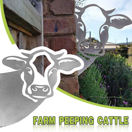 1X Art Hanging Metal Peeping Cow Ornaments Garden Adornment Home Decor