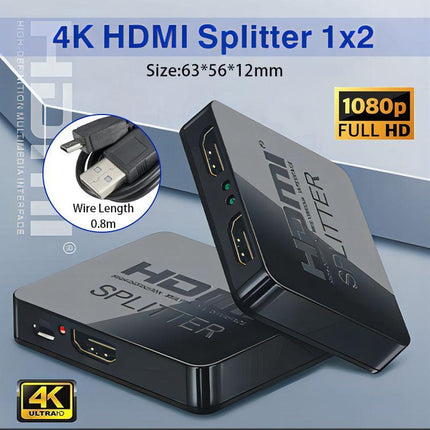 Premium HDMI 1In 2 Out 1080P 4K HDCP Stripper Splitter Power Signal Amplifier - Aimall