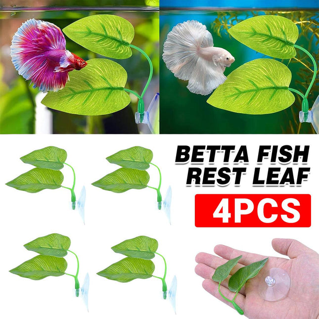4pcs Aquarium Decoration Artificial Betta Fish Leaves Resting and Spawning Set
