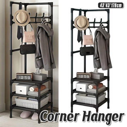 Corner Coat Clothes Stand Rack Hat Shoes Racks Thicken Hanger Shelf Organizer
