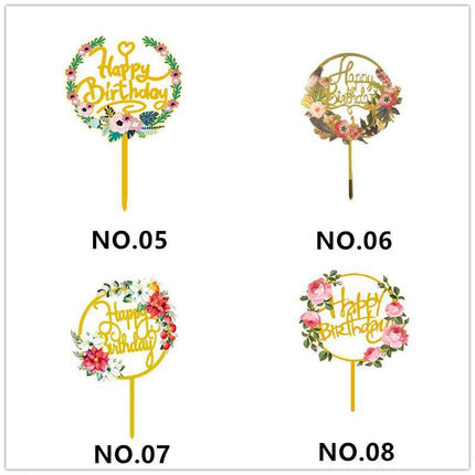 Happy Birthday Anniversary Wedding Cake Flowers Topper Acrylic Party Decorations - Aimall