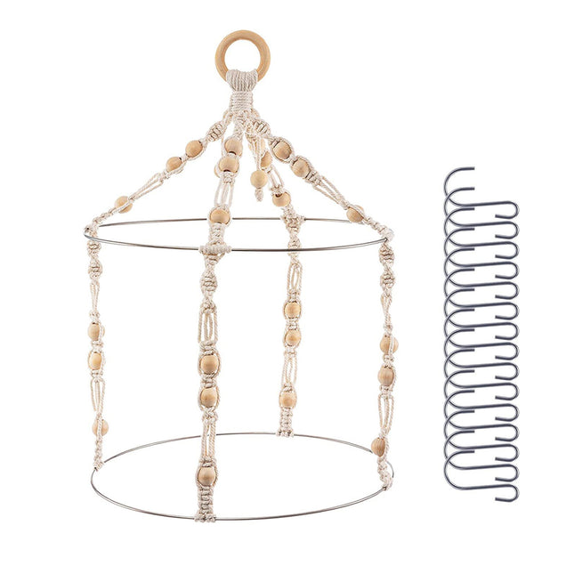 Handwoven Hanging Herb Spice Flower Drying Rack with Cotton Rope Wood Ring