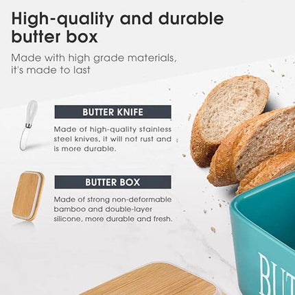 Butter Box with Knife Rectangular Cheese Container with Wooden Lid for Kitchen